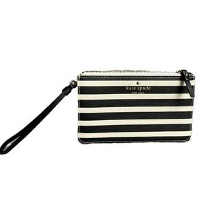 Kate Spade Fairmont Square Bee Black and White Striped Wristlet Clutch